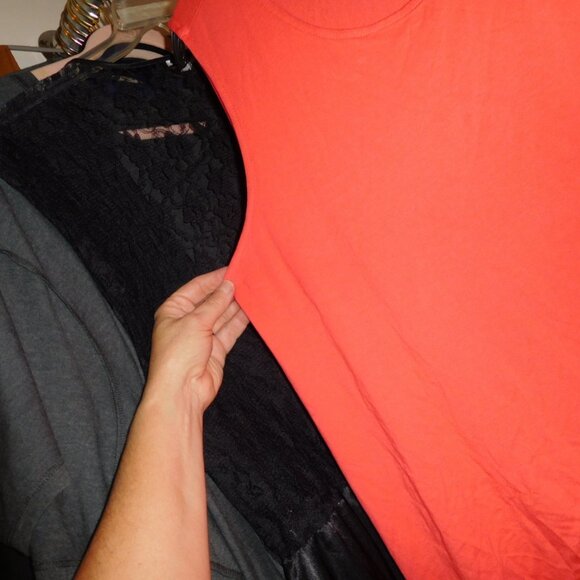 2X ALFANI FAUX LAYERED KNIT TANK TOP CREW NECK ASYMETRIC FRONT ORANGE - Picture 4 of 5